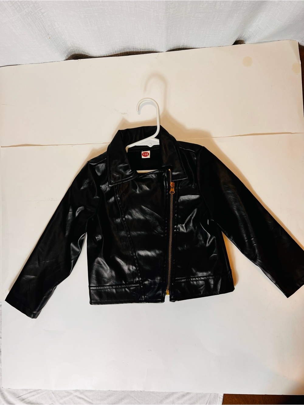 SHEIN Black Faux Leather Asymmetrical Zipper Jacket - Kids